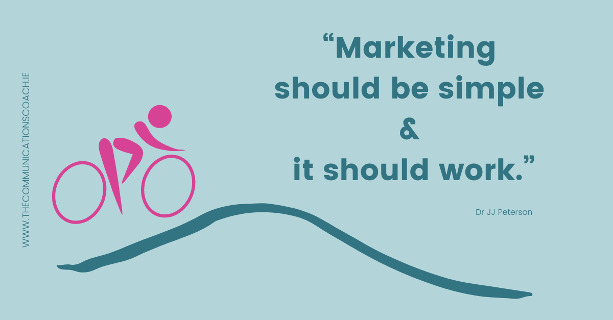 A graphic with the quote Marketing should be simple and it should work by Dr JJ Peterson