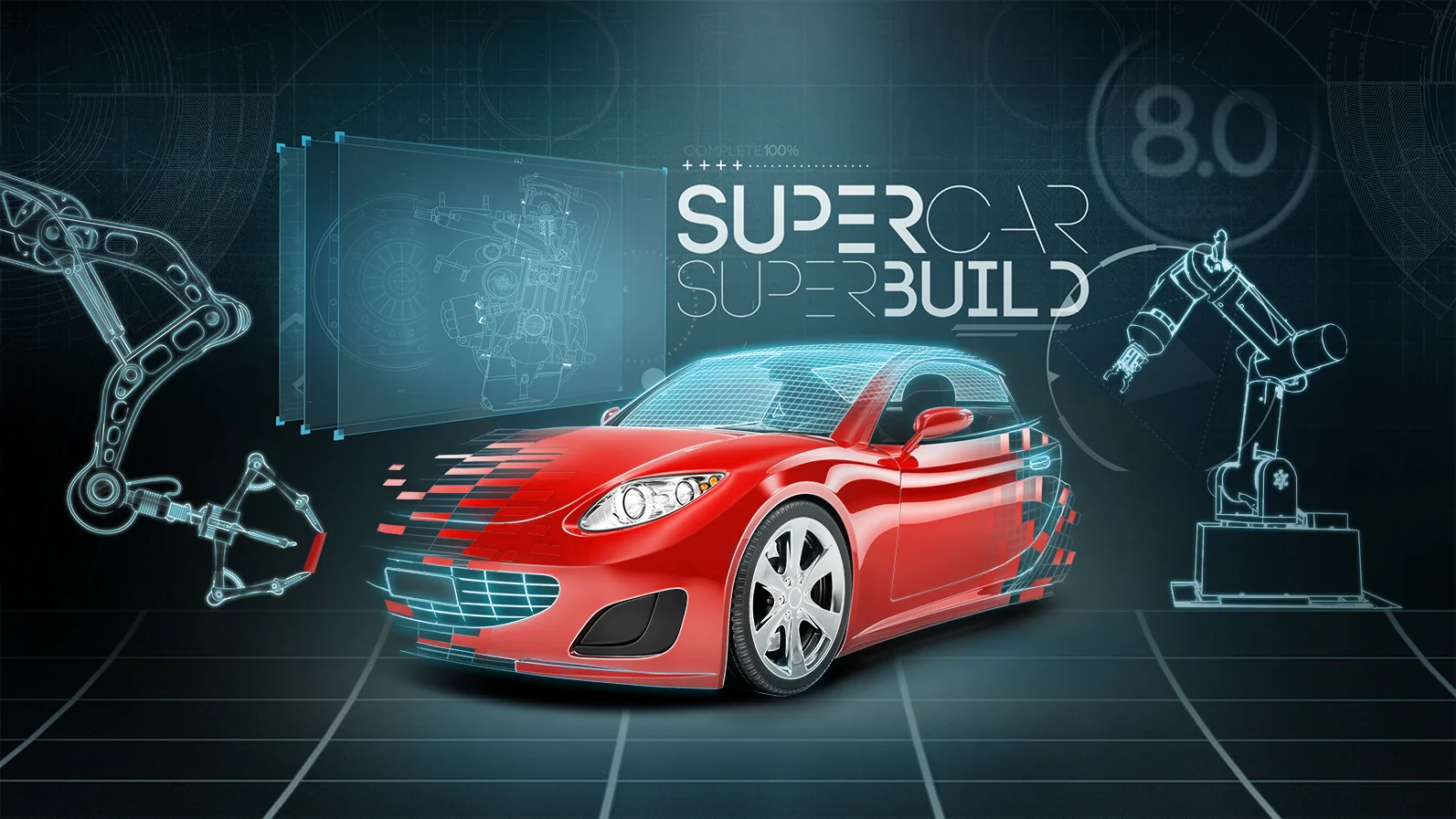 "Supercar Superbuild" - Quest TV. Key art composite from multiple assets. Discovery Creative.