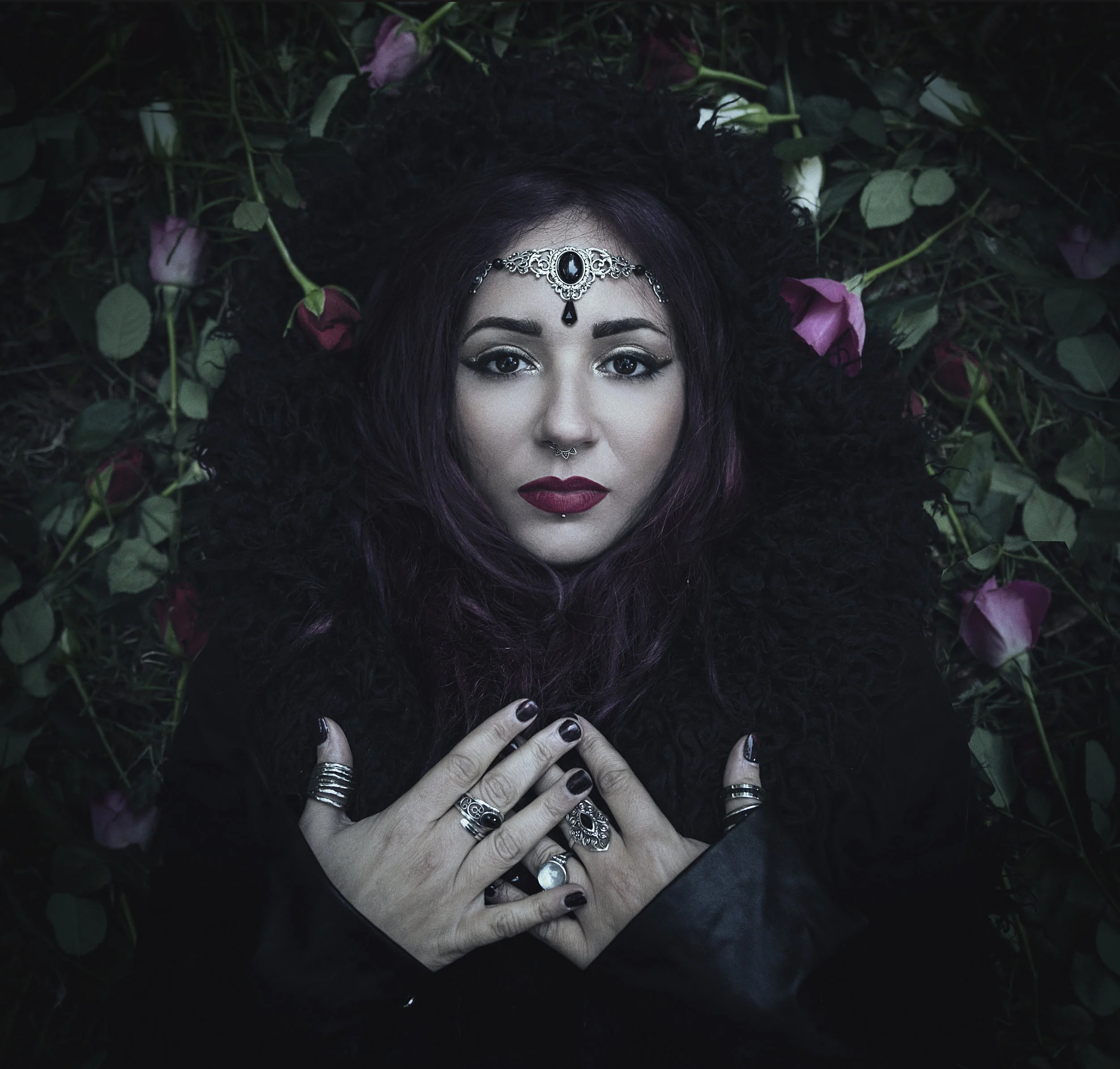 Portrait shot on location. Full retouch, colour grade, compositing further elements into background. Personal project.