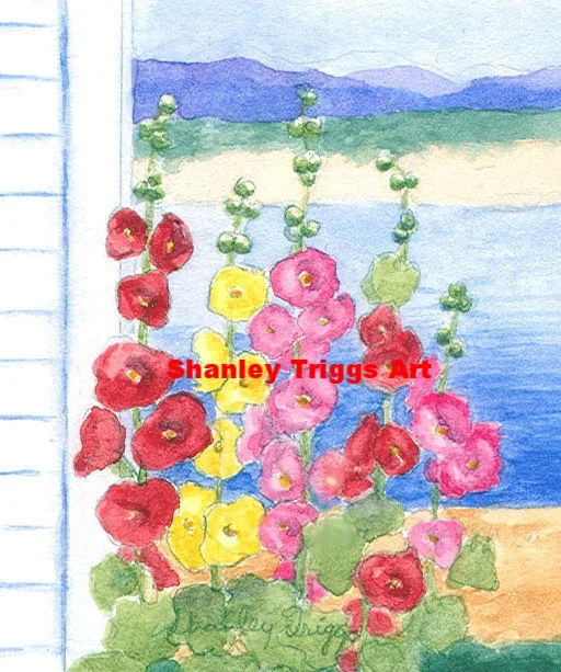 F-9655 Hollyhocks at the Lake