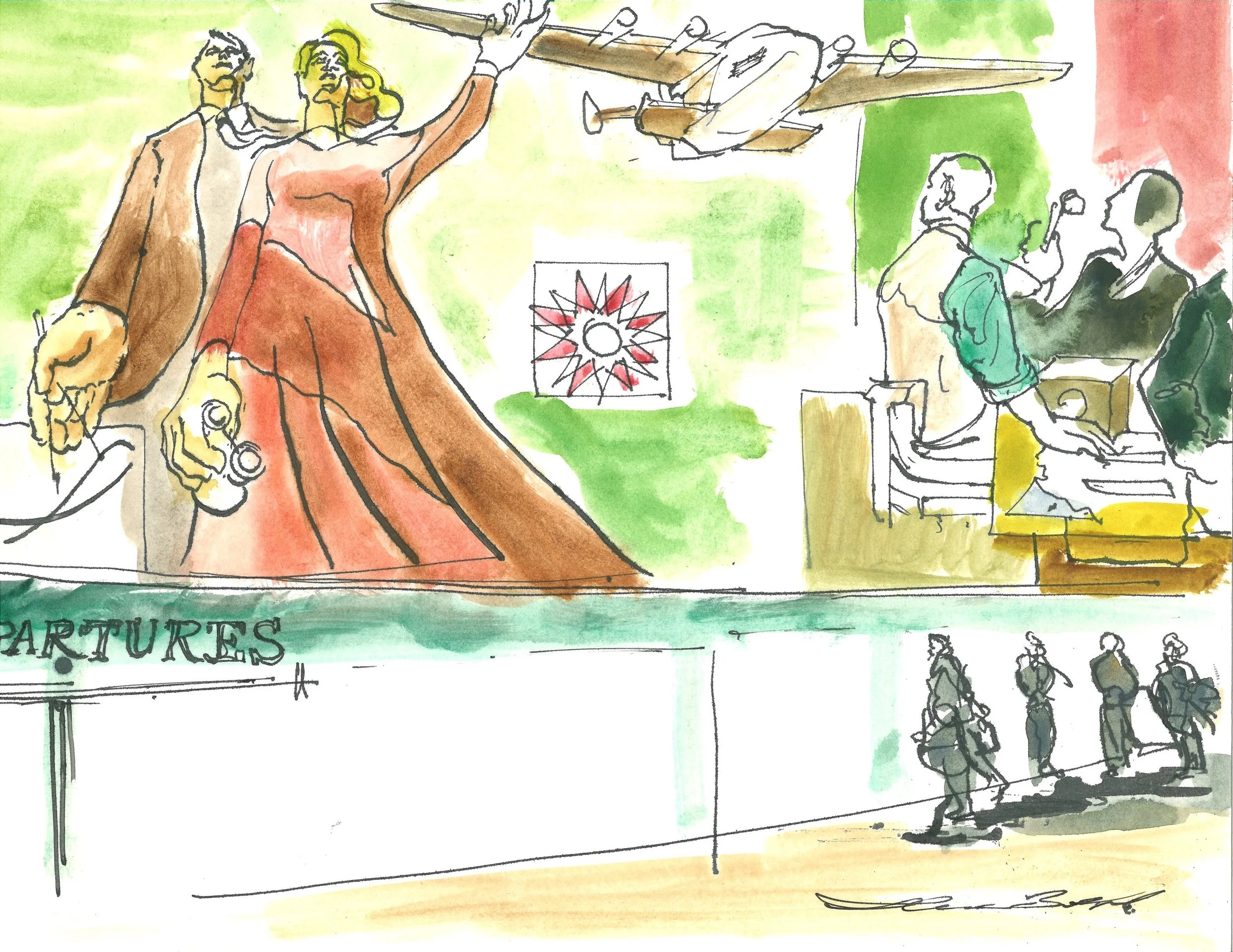 Preparatory sketch of the Marine Air Terminal by ArtPort Resident Sherwin Banfield