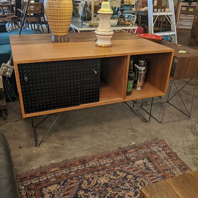 House made cherry credenza! Perfect for records and turntable, or a bar or just plain storage! Interested? We are taking appointments for Saturday and Sunday.