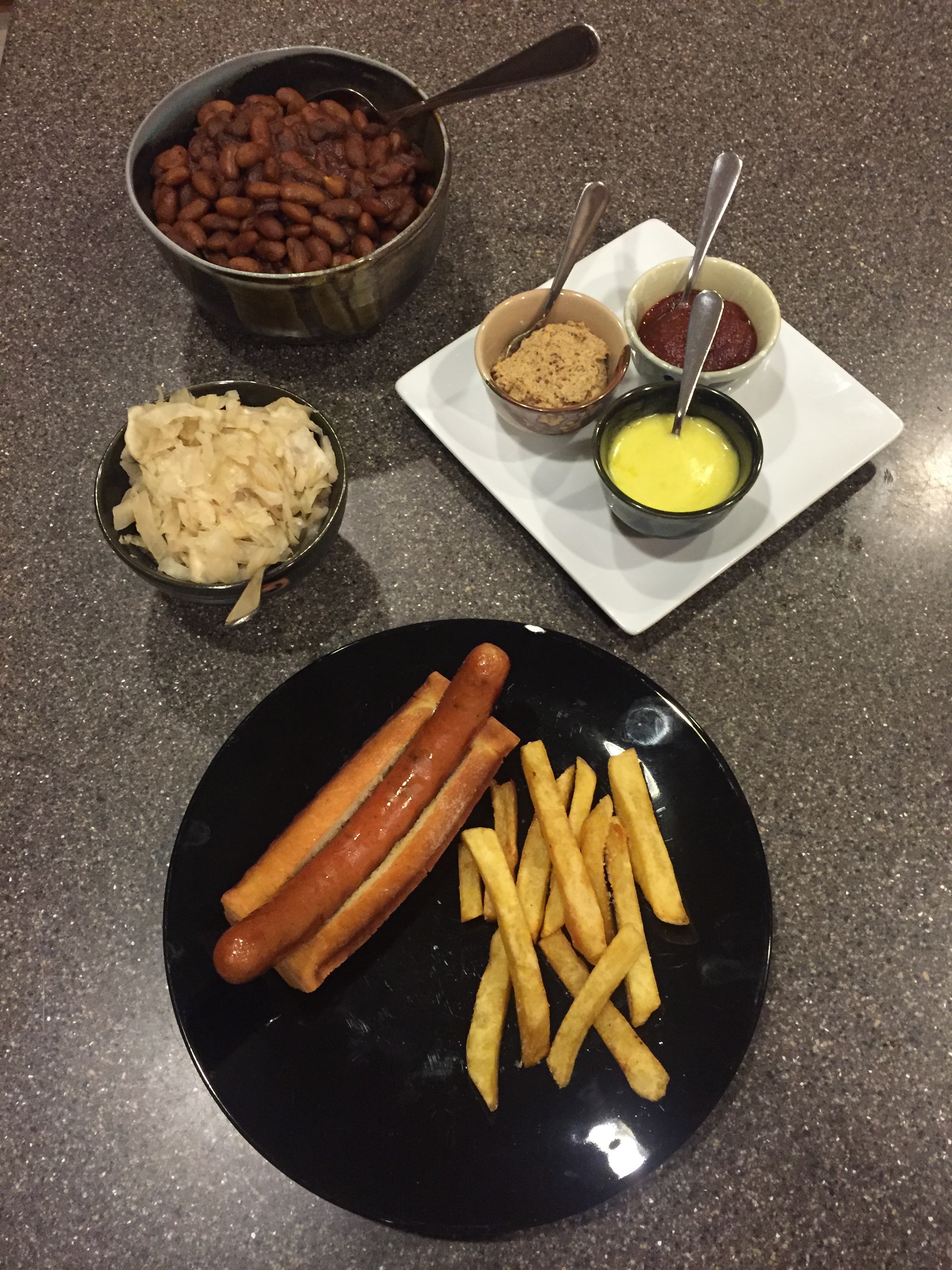 Meal made 100% completely from scratch by Dr. Schindler - hot dog, hot dog bun, french fries, ketchup, mustard, mayo and sauerkraut. Learn how!! 