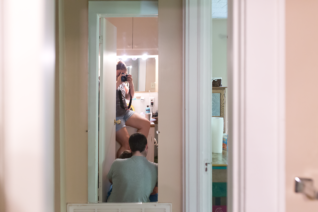 A little behind the scenes. This was my "perch" during the birth. The bathroom sink.
