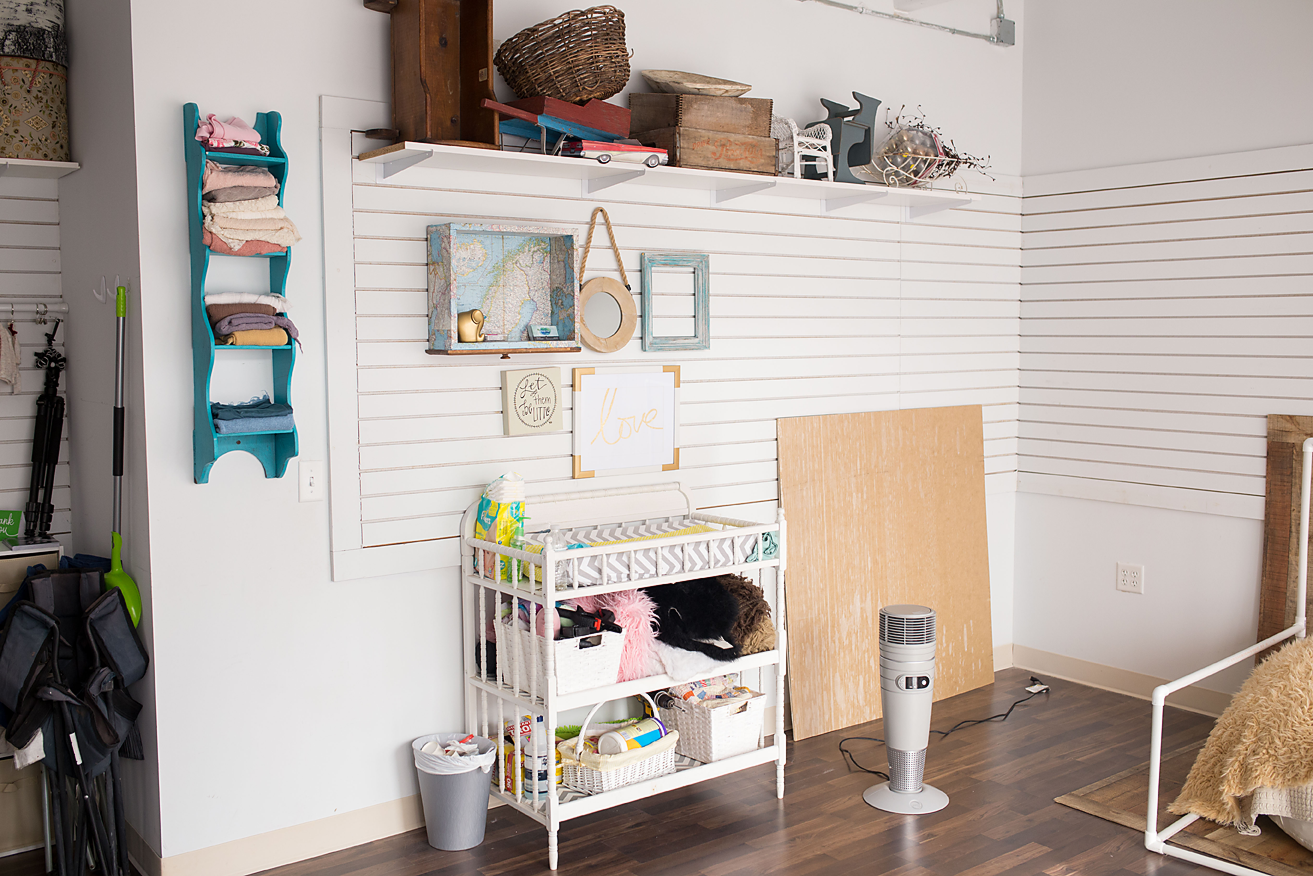 A changing table in the space so moms can change their babies