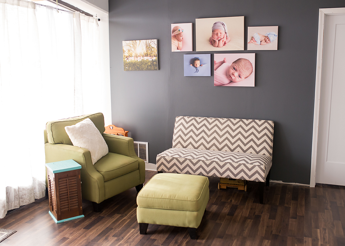 A comfy seating area for you and your loved ones to hang out while I photograph your babies