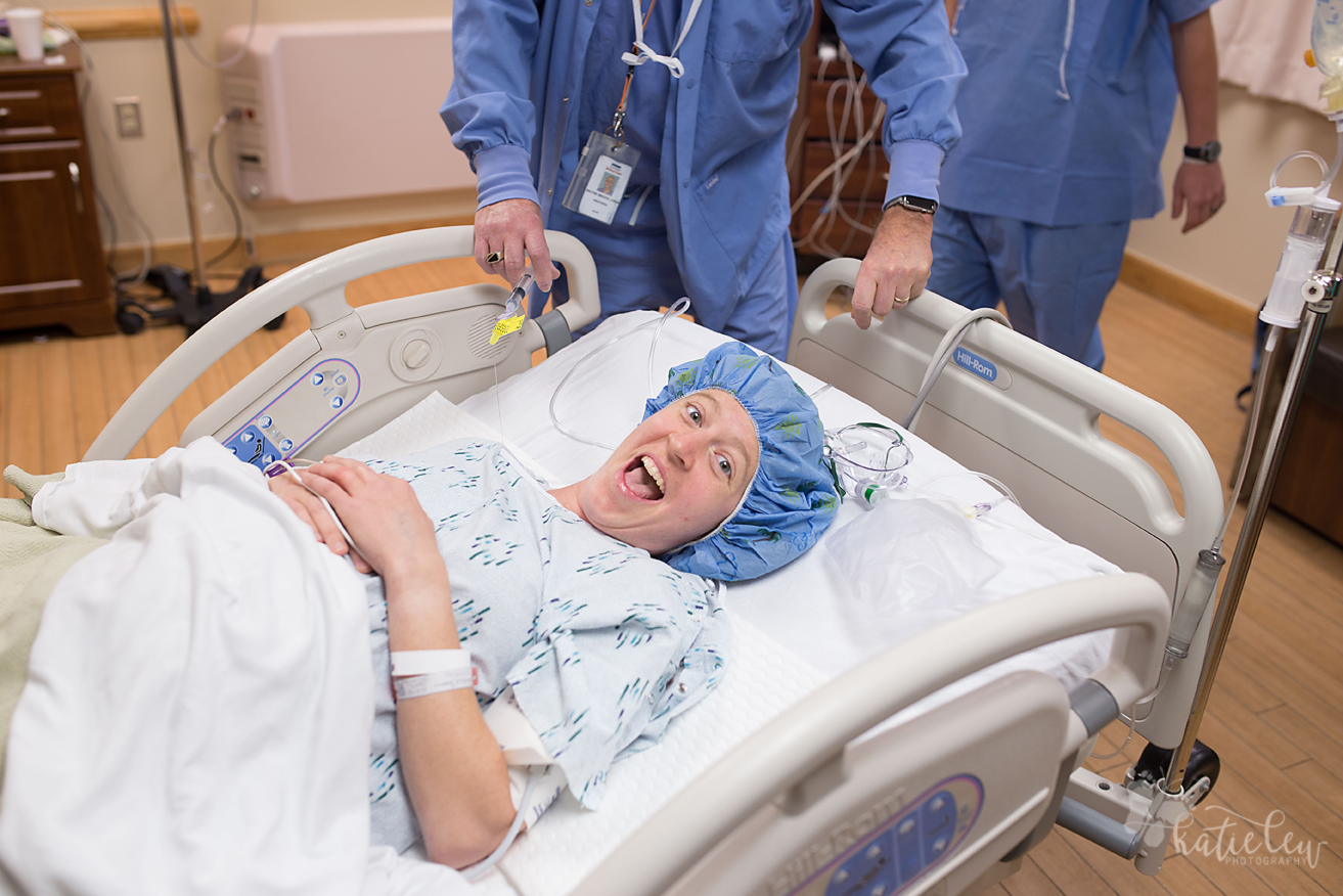 A mother wheeled off for her c-section at stillwater medical center