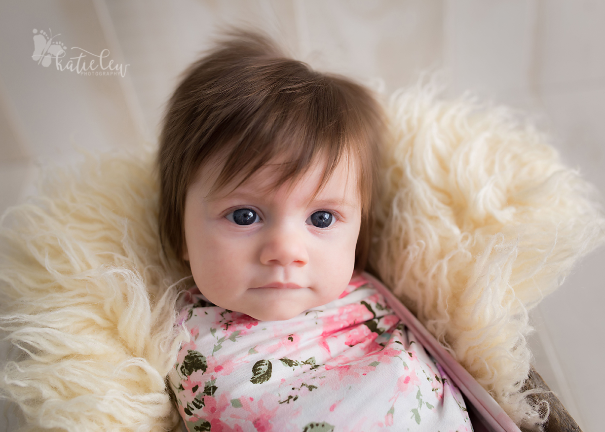 beautiful baby girl with big blue eyes and lots of hair