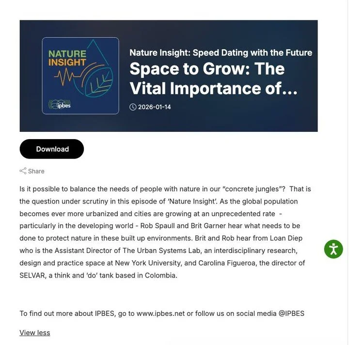 Tune in to the @ipbes_ Nature Insight podcast and hear from @USL_NYC&rsquo;s Loan Diep on why urban biodiversity matters more than ever.

As cities grow at unprecedented rates, how can we balance human needs with nature in our concrete jungles? In Sp