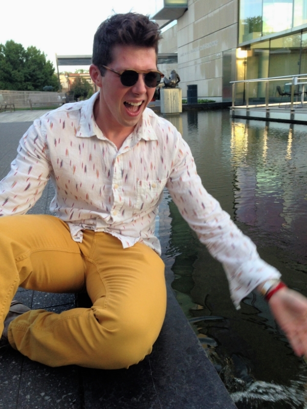 Cazey goes retro in his English oak Aldous frames. 