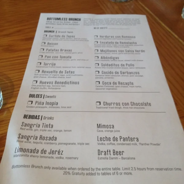 Figure 1: Boqueria's Brunch Menu. 