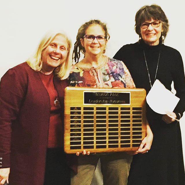 This year&rsquo;s recipient of the Marion Page Leadership Award goes to AE Tuck! This is Varnum Memorial Library and Crescendo Club&rsquo;s recognition of service to the Library. With April are @karensmitheh of the Crescendo Club Board and Librarian 