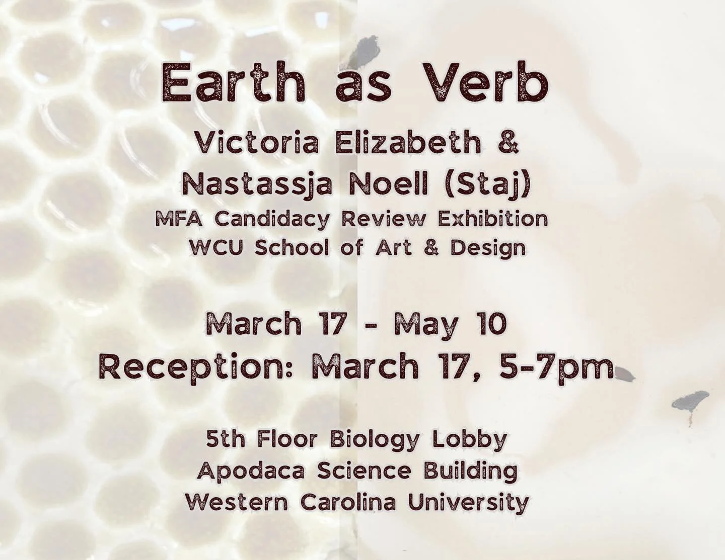Please join us for the opening reception of this year&rsquo;s candidacy review, Earth as Verb, on March 17th from 5-7pm. Located on the 5th floor at the Apodaca Science Building at @western_carolina. 
This exhibition will feature sculpture and cerami
