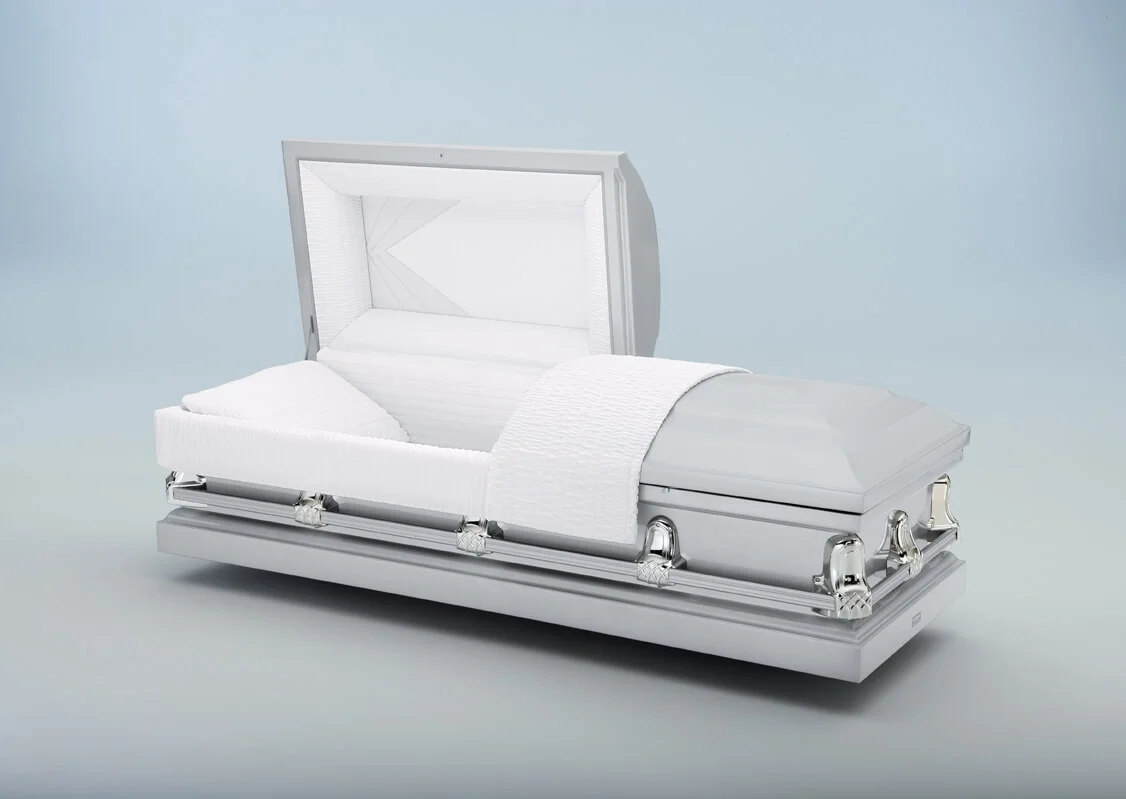 Gemini Silver Silver exterior, white crepe interior $500.00 (Included in Direct Burial Package)