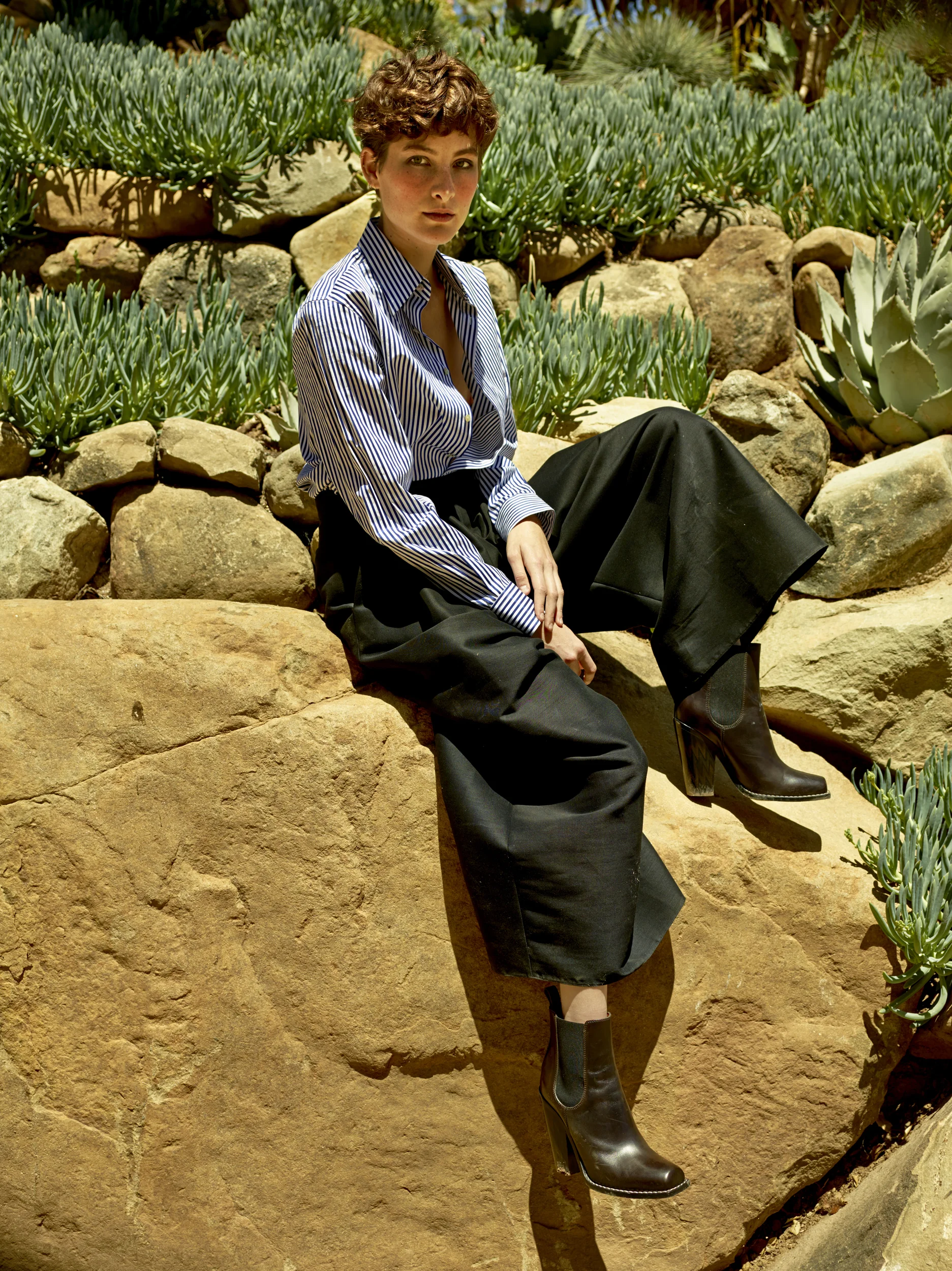 Shirt: Thomas Pink; Trousers: Giorgio Armani; Boots: Missoni