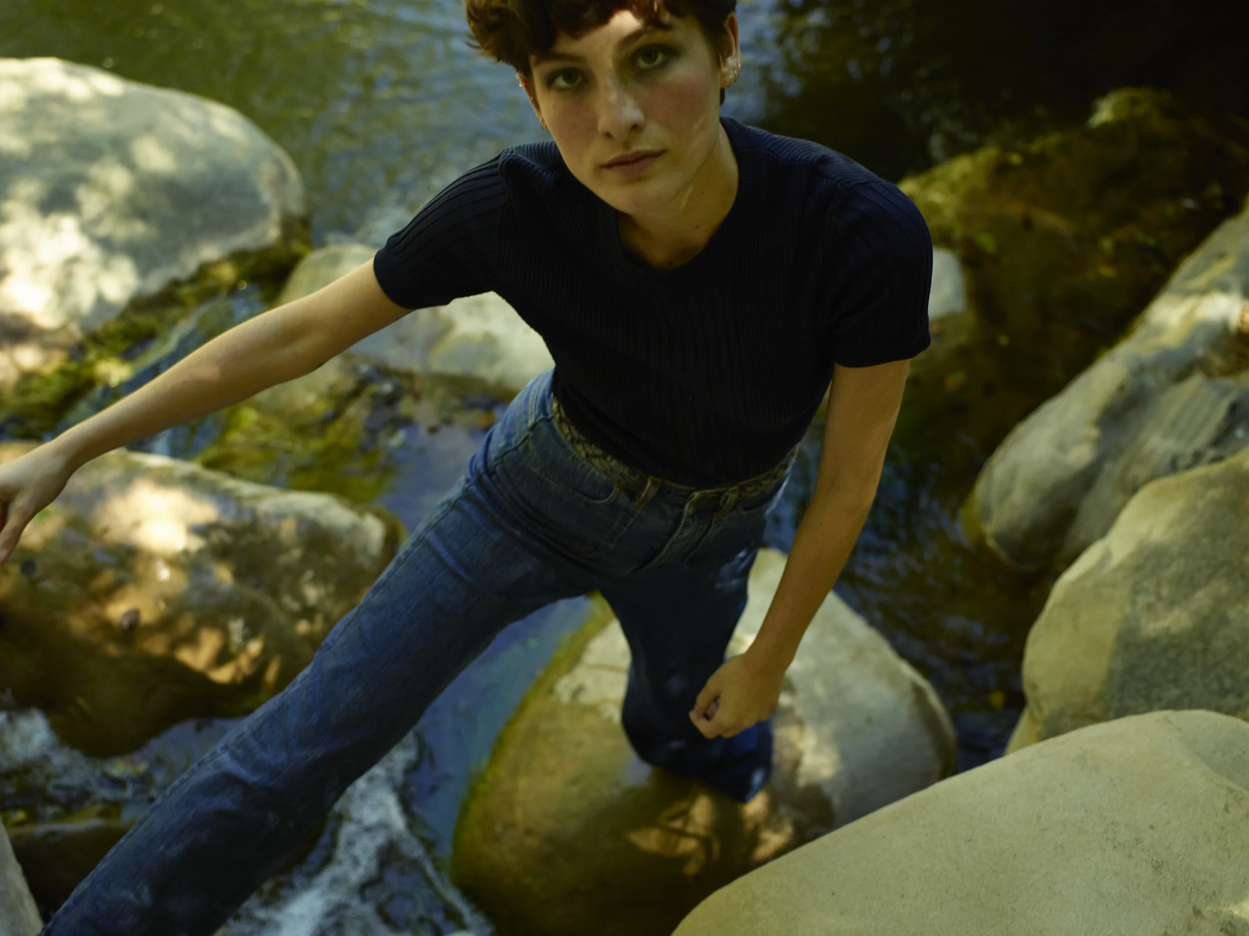 T-Shirt: American Apparel; Jeans: Rachel Zoe