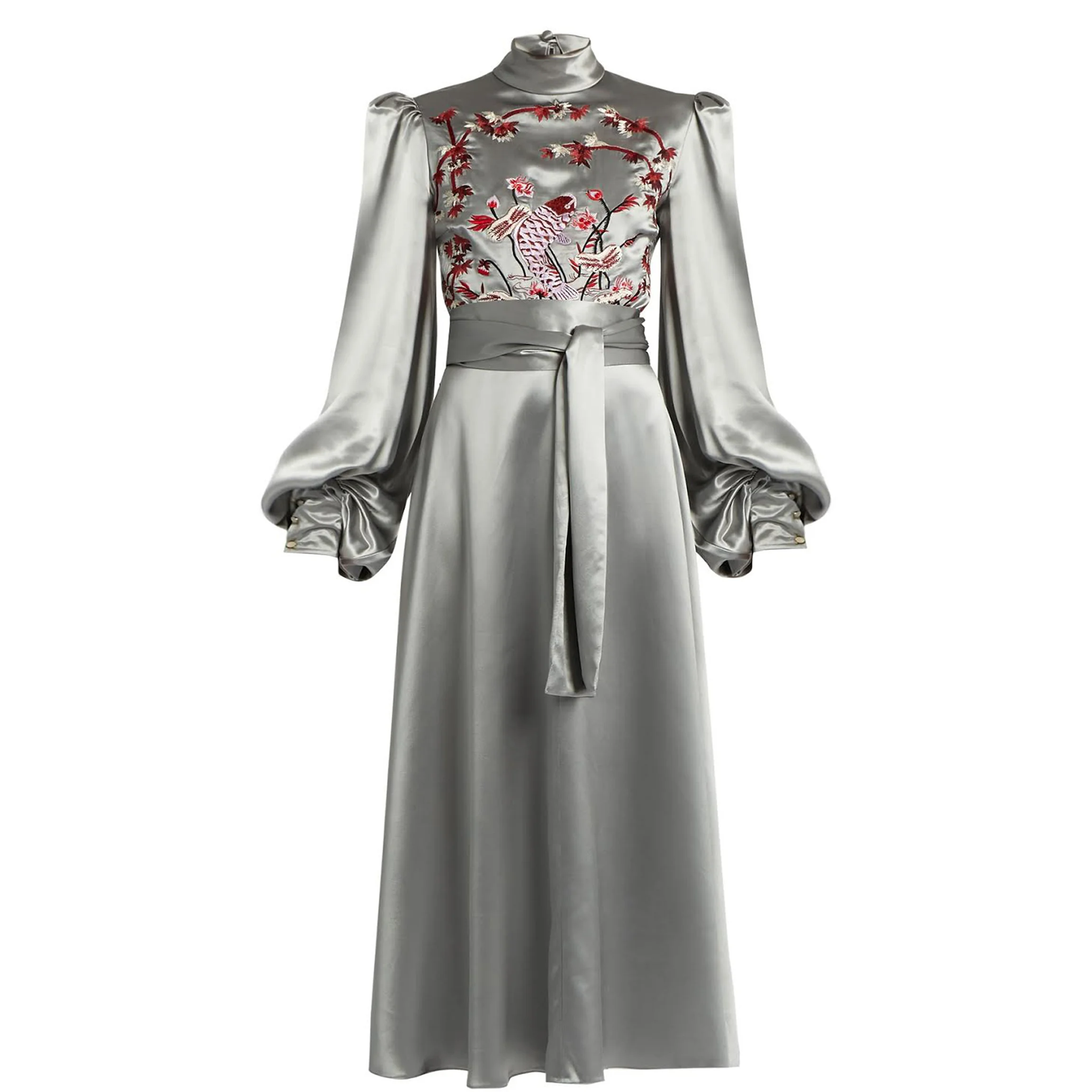 Hillier Bartley Koi-Embroidered Silk Dress, $3,730.00