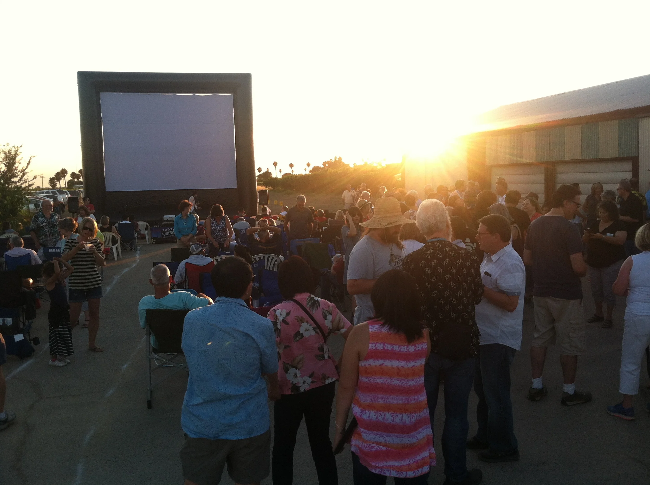 Getting ready for the screening on the Masumoto Family Farm. &nbsp;Changing Season on the giant inflatable screen!
