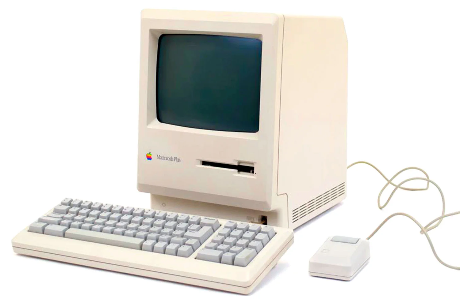 Where it all began: The Mac Plus, with a floppy disk drive and 1 megabyte of RAM. Back in 1986, it seemed like — and was — a huge amount of memory for a desktop computer. Yes, Pete still has a couple of these at his house.