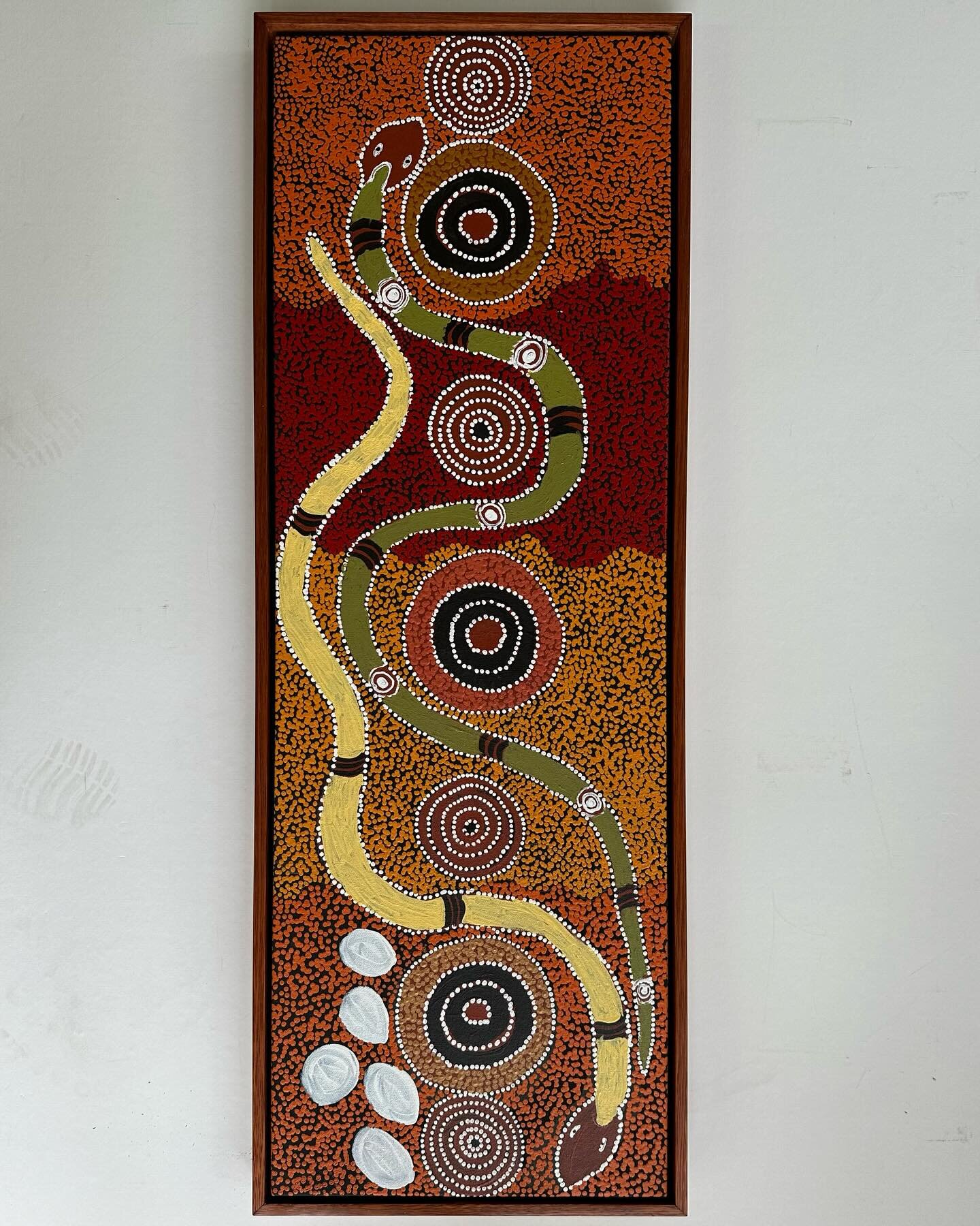 A gorgeous indigenous artwork framed in one of our handcoloured float frames. Simple and stylish! #framingfabulous #framingbrisbane #brisbaneframing #floaterframe #floatingframes #customframes #customcolour #indigenousartwork #canvasstretching
