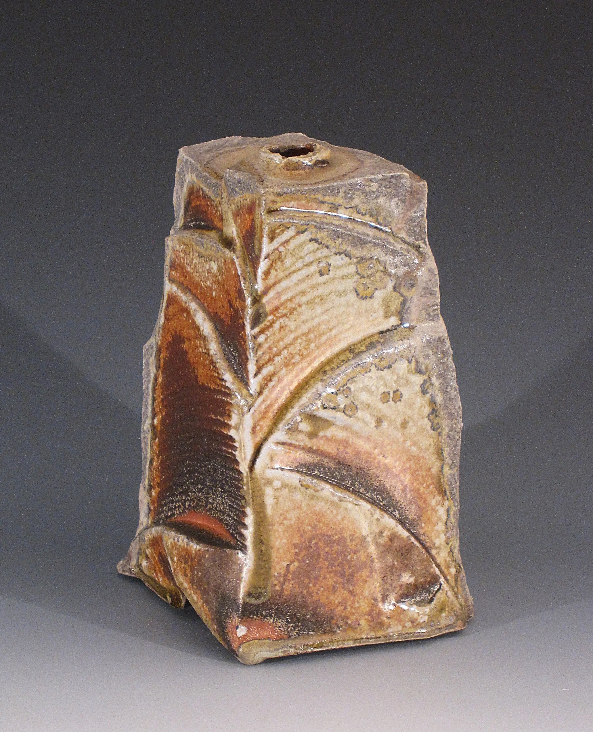 Wood fired vase, fired five days in an anagama kiln. 8 x 4.5 x 4.5"