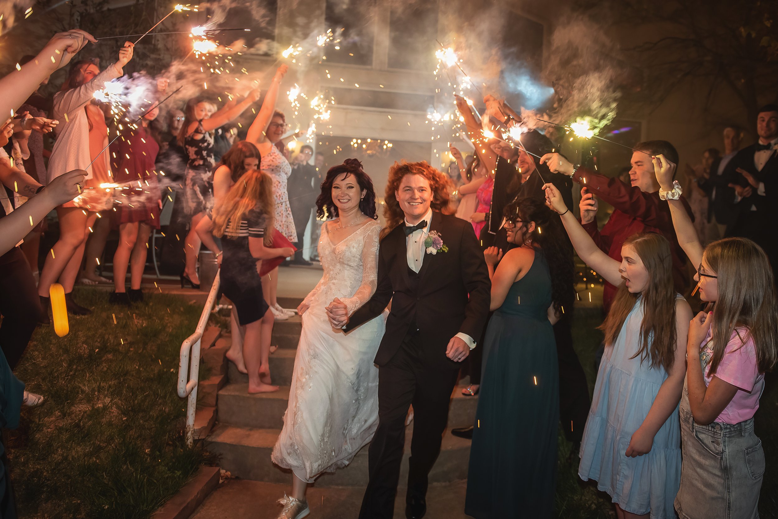 wedding getaway photo, wedding exit shot, wedding sparkler exit