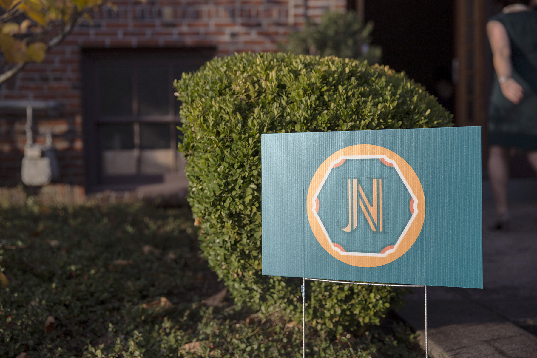 Our monogram outside the venue.