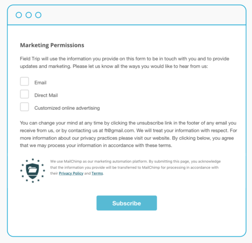 A sample email marketing permission consent form