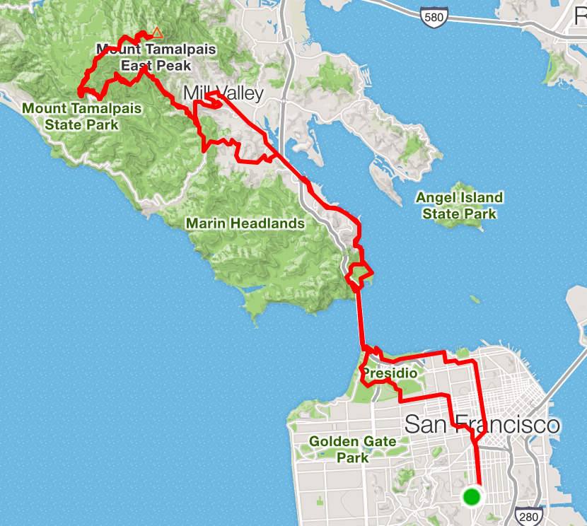 Training Ride 5, May 8: 58.2 miles. Tackled Mount Tam in the fog. What you can’t see can’t scare you. Brought plenty of snacks. Breathed it all in. (Not the snacks.) Paced myself and was in for the long haul. Was out all day but felt great when I got home. Legs are poppin’. Definitely got into a cyclists’ high towards the end – compelled to just keep going and going and going. Coming down the mountain at 33 MPH peak speed is cause for laughter and elation. What a magical place to live, to bike, to be outside and alive.