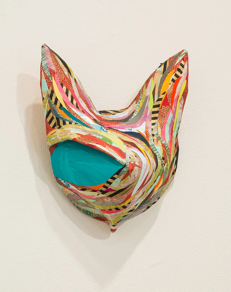 Mask No. 4 (Cat) 2013 papier-mache, acrylic, paper 10 x 8 x 4 inches