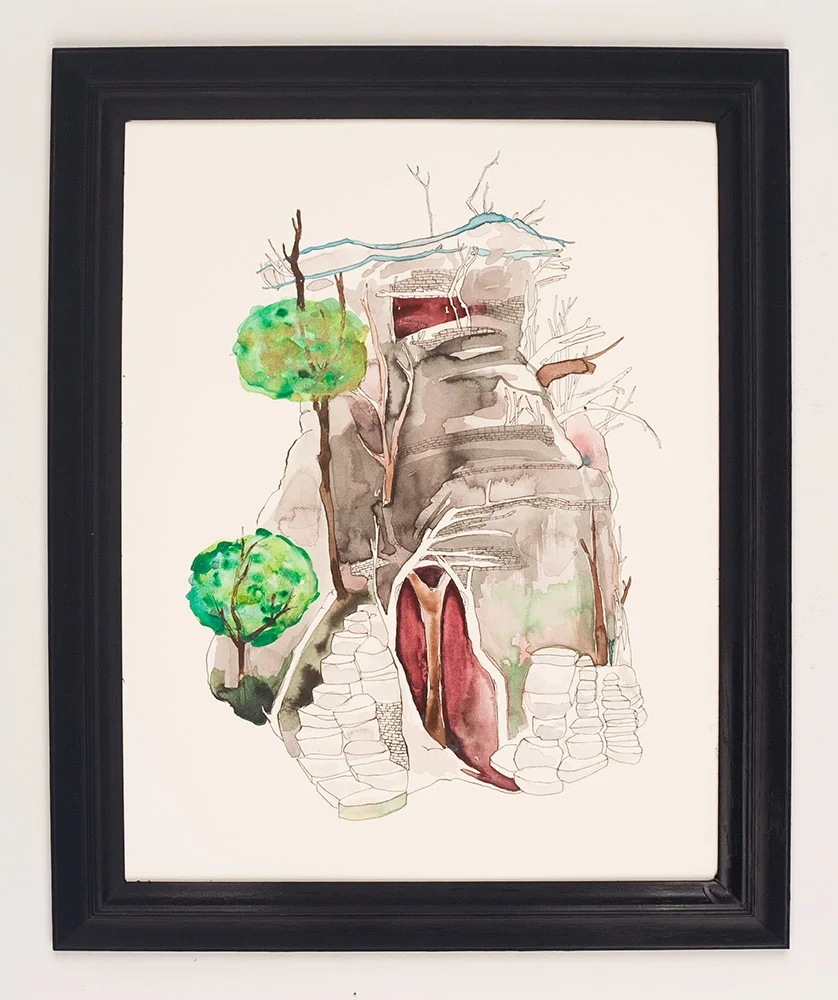 Blind Man's House 2010 Sumi color, India ink on paper with found frame 16.5 x 13.5 inches