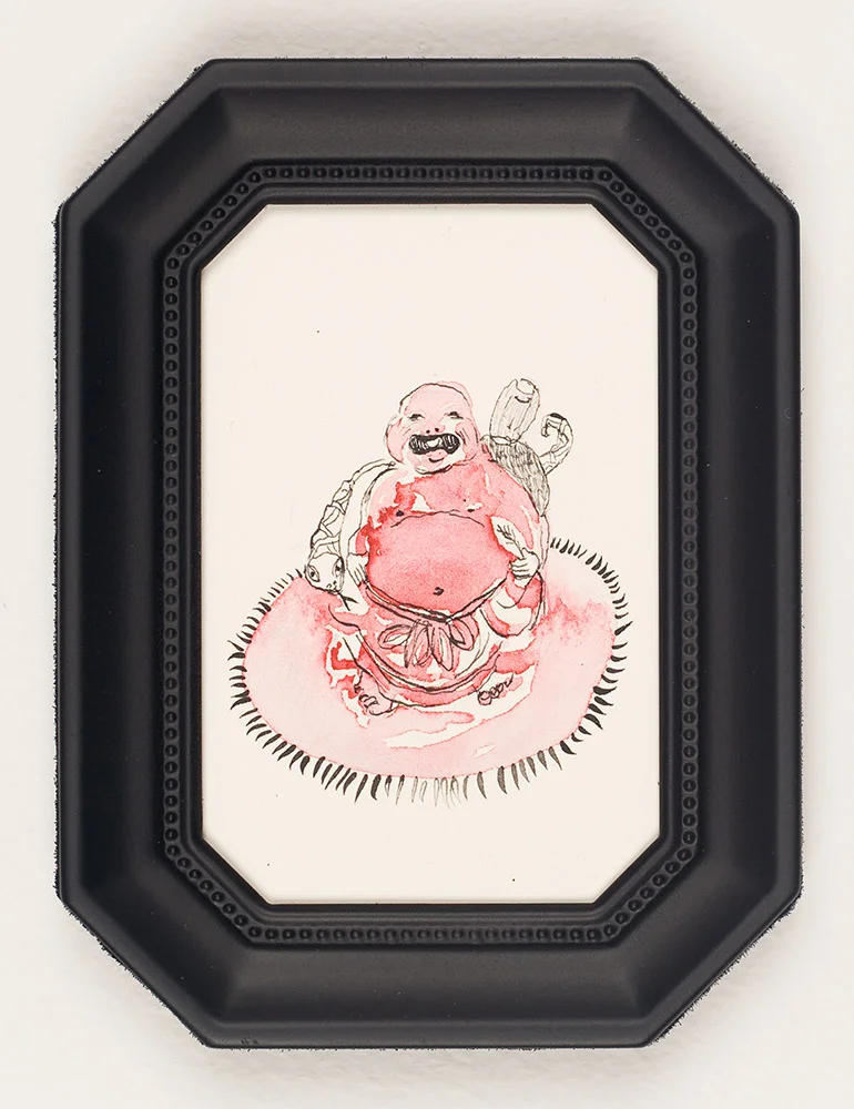Buddha 2010 Sumi color, India ink on paper with found frame 4 x 3 inches