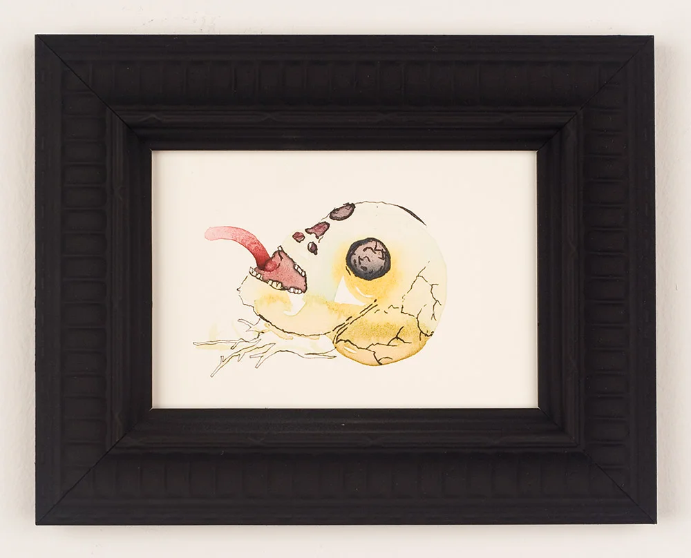 Dix's Skull 2010 Sumi color, India ink on paper with found frame 5.5 x 7 inches