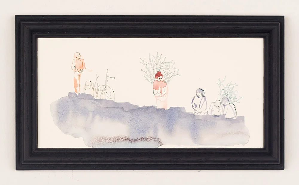 Ganges 2010 Sumi color, India ink on paper with found frame 6.75 x 11.75 inches