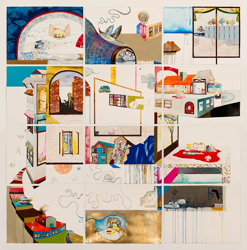 Dead Reckoning 2011 gouache, acrylic, watercolor, India Ink and collage 100 x 90 inches