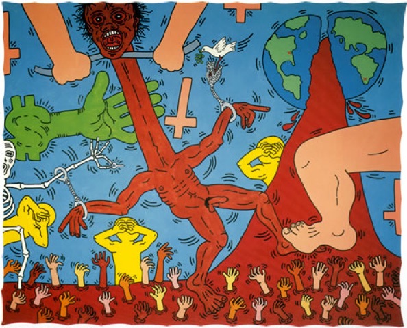 Michael Stewart – USA for Africa, 1985; Enamel and acrylic on canvas, 295 x 367 cm Courtesy of Keith Haring Foundation