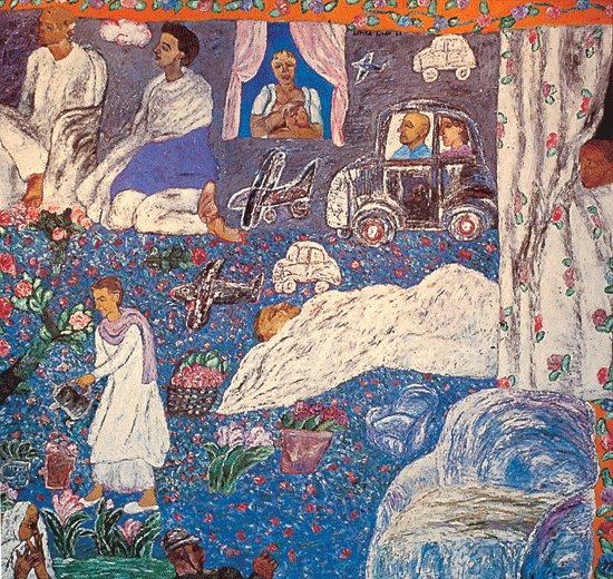 Munna Apa's Garden, Oil on canvas ,62.2" x 68.3", 1989
