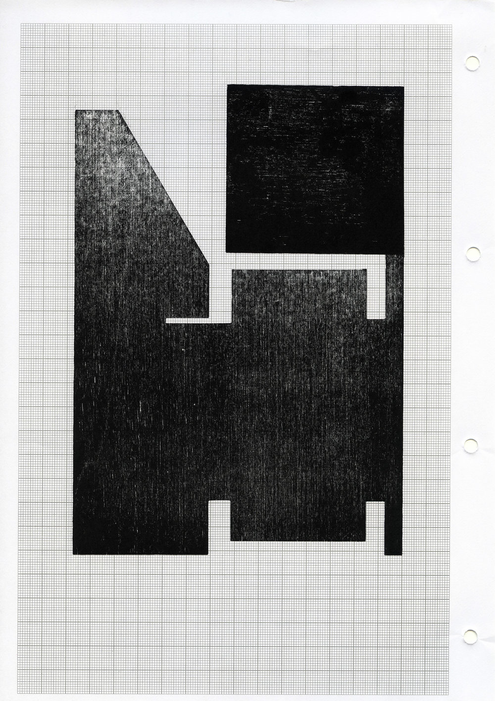  Seher Shah, ‘Hewn (square on cut)’, 2014, woodcut on A4 grid paper, monoprint, 29.7 x 21 cm. Image courtesy the artist and Nature Morte. 