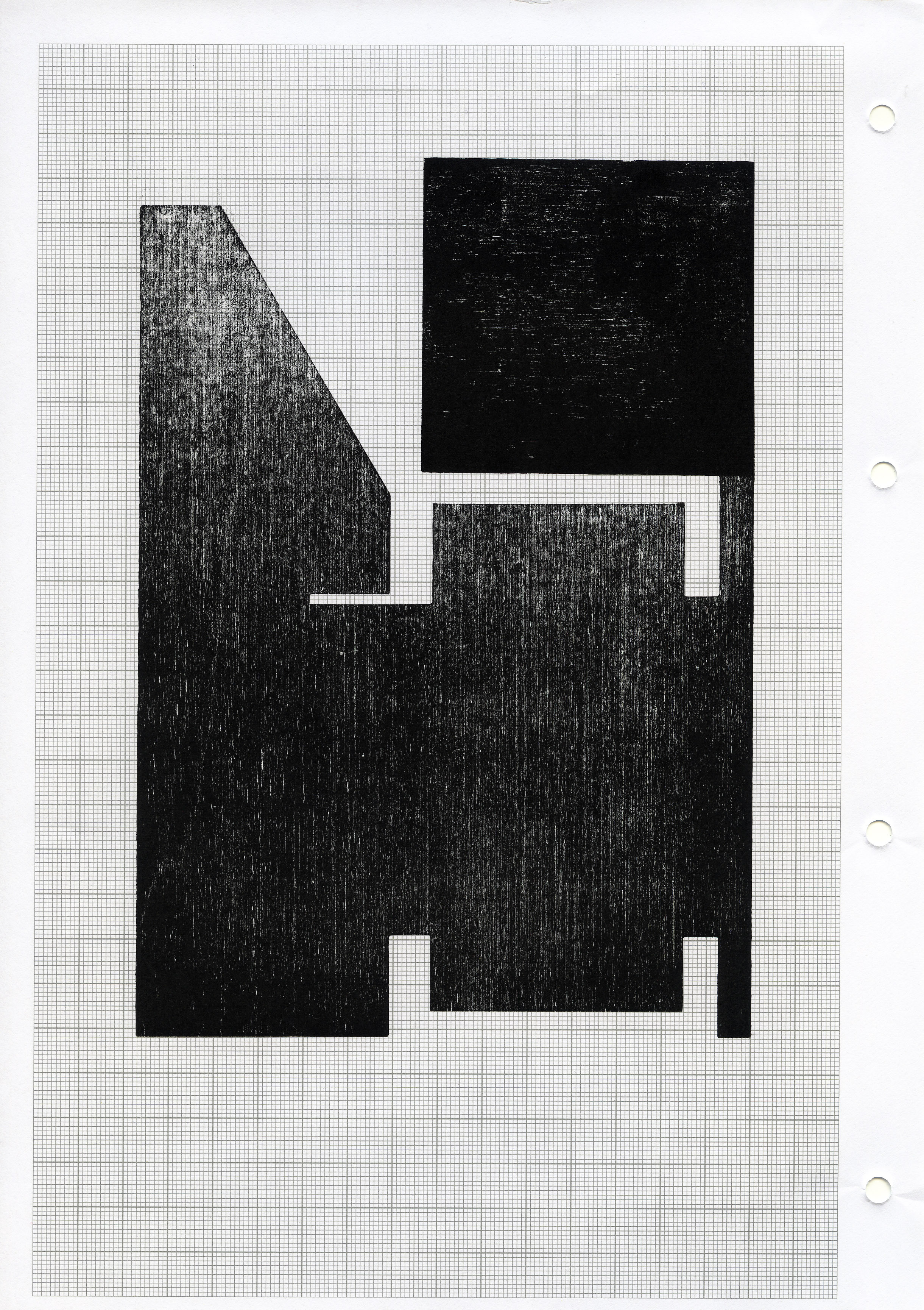 Seher Shah, ‘Hewn (square on cut)’, 2014, woodcut on A4 grid paper, monoprint, 29.7 x 21 cm. Image courtesy the artist and Nature Morte.