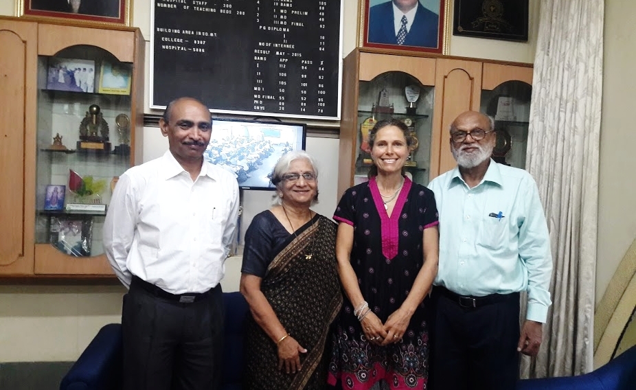 Cristina with Dr. Abhijit Patil, Director of the College of Ayurveda, Vidyapeeth University, Pune India - with Professors of Nuclear and Environmental Chemistry, Drs. Ashok and Minu Gijare.