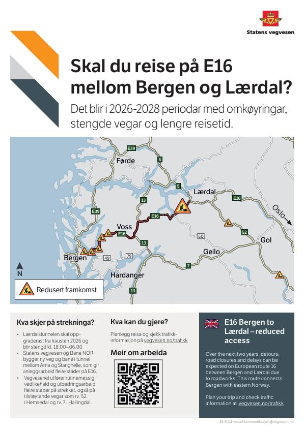 Informasjon fra Statens Vegvesen om arbeid på E16