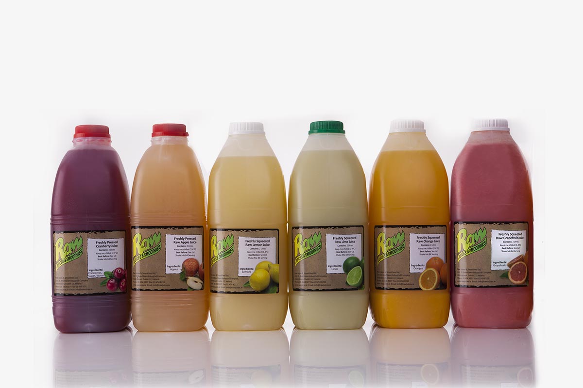 Gamme de jus de fruits, en studio pour Raw Juices