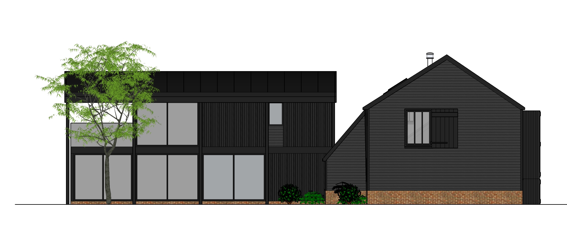 Traditional black weatherboard abd glass in Swavesey residential barn conversion by Harvey Norman Architects