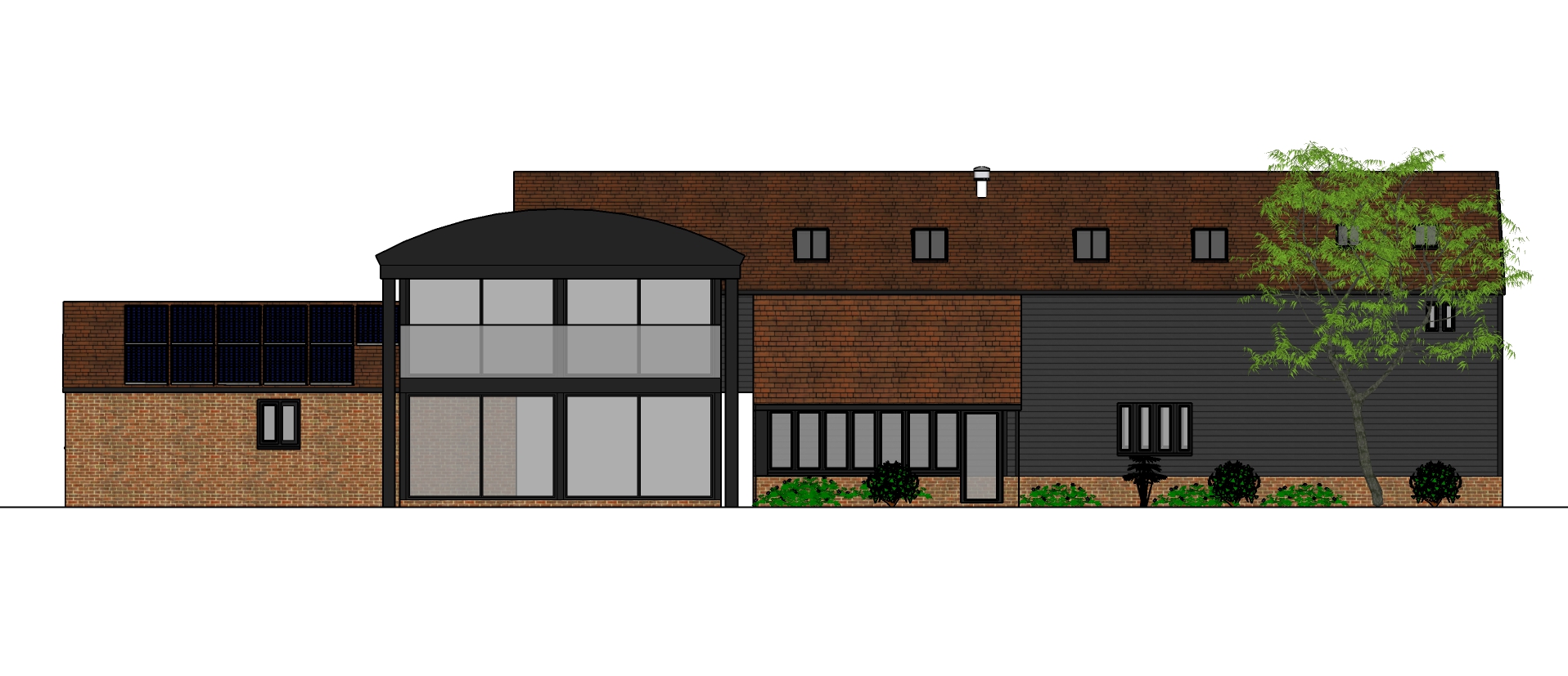 Modern balcony and traditonal brick of Swavesey residential barn conversion by Harvey Norman Architects