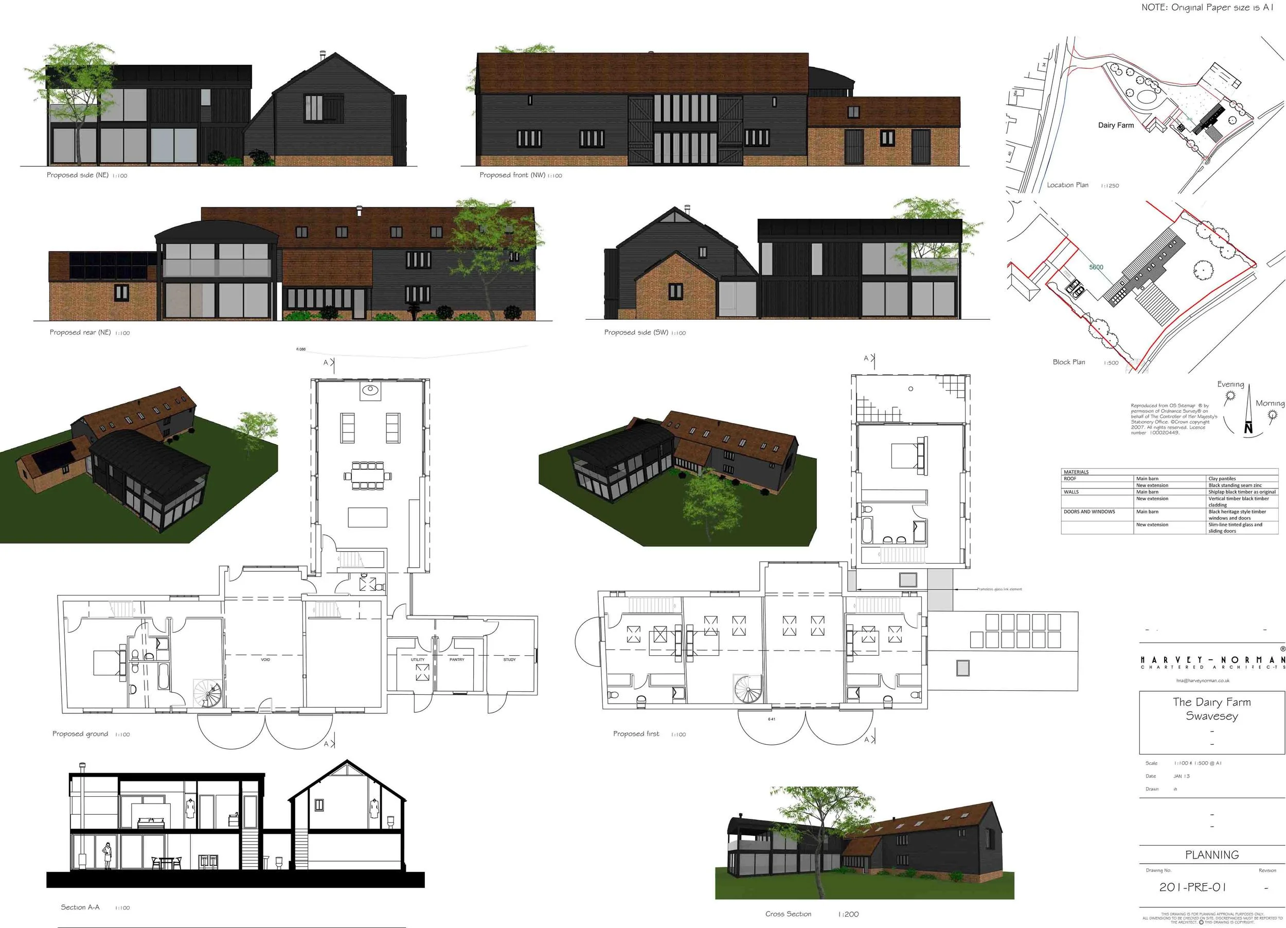 Architects plans and drawings for Swavesey residential barn conversion, by Harvey Norman Architects 