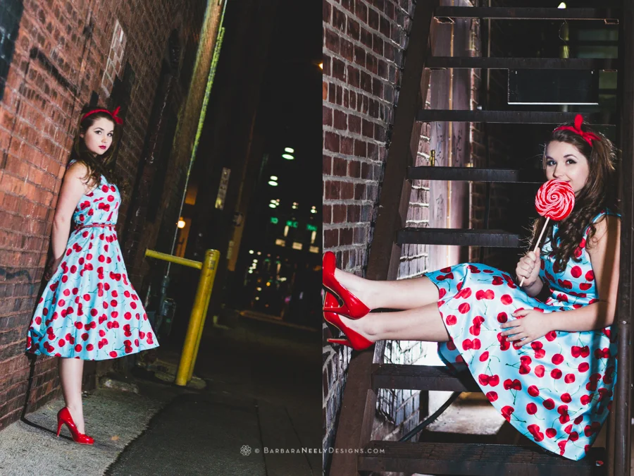 Retro inspired senior girl portrait in urban setting