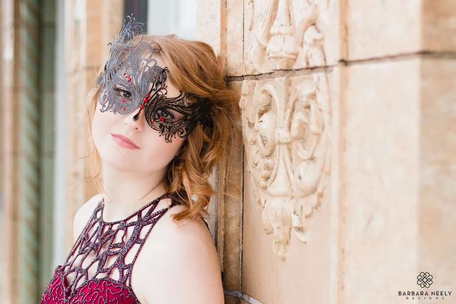 Beautiful red haired senior girl mask