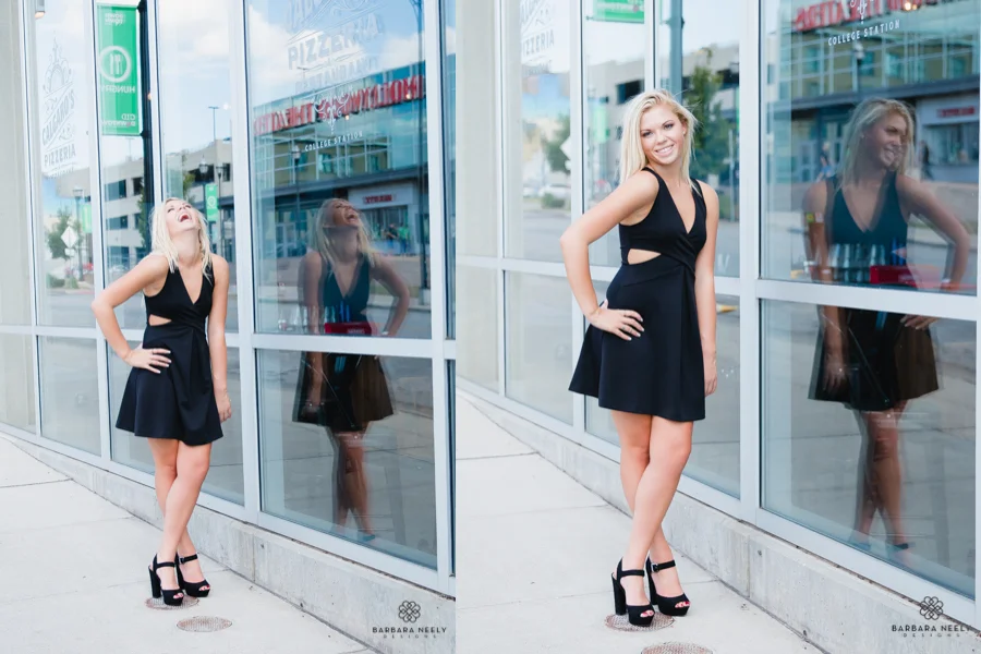 gorgeous senior girl photo session with glass wall