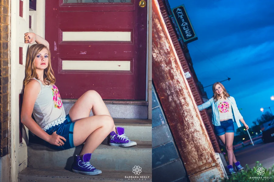 Fun senior pictures after dark downtown