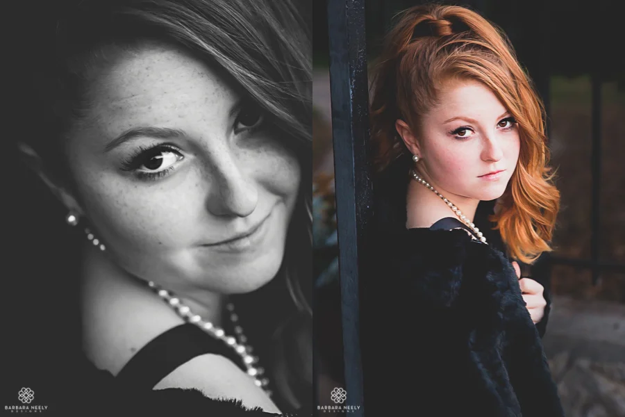 Black and white vintage style senior portraits